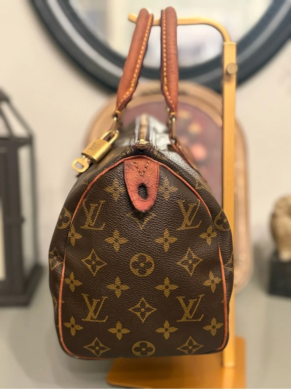 Louis Vuitton Brown Monogram Canvas Top-Handle Bag with Tan Trim